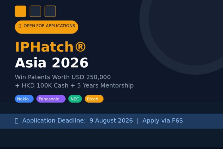 IPHatch Asia 2026 startup competition — win patents worth USD 250,000 from Nokia Panasonic NEC Ricoh
